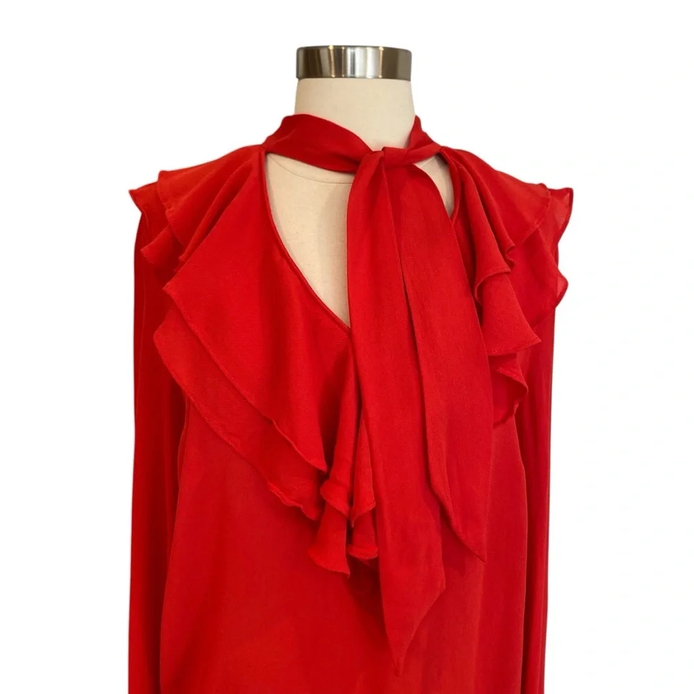 Aritzia Little Moon Gazania Ruffle Blouse In Red Size Small - Picture 4 of 11